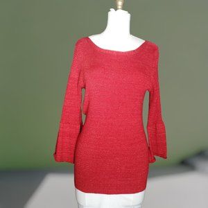 New Directions Sweater Tunic Blouse - Bell Sleeves - Red Sparkle Knit - Size L